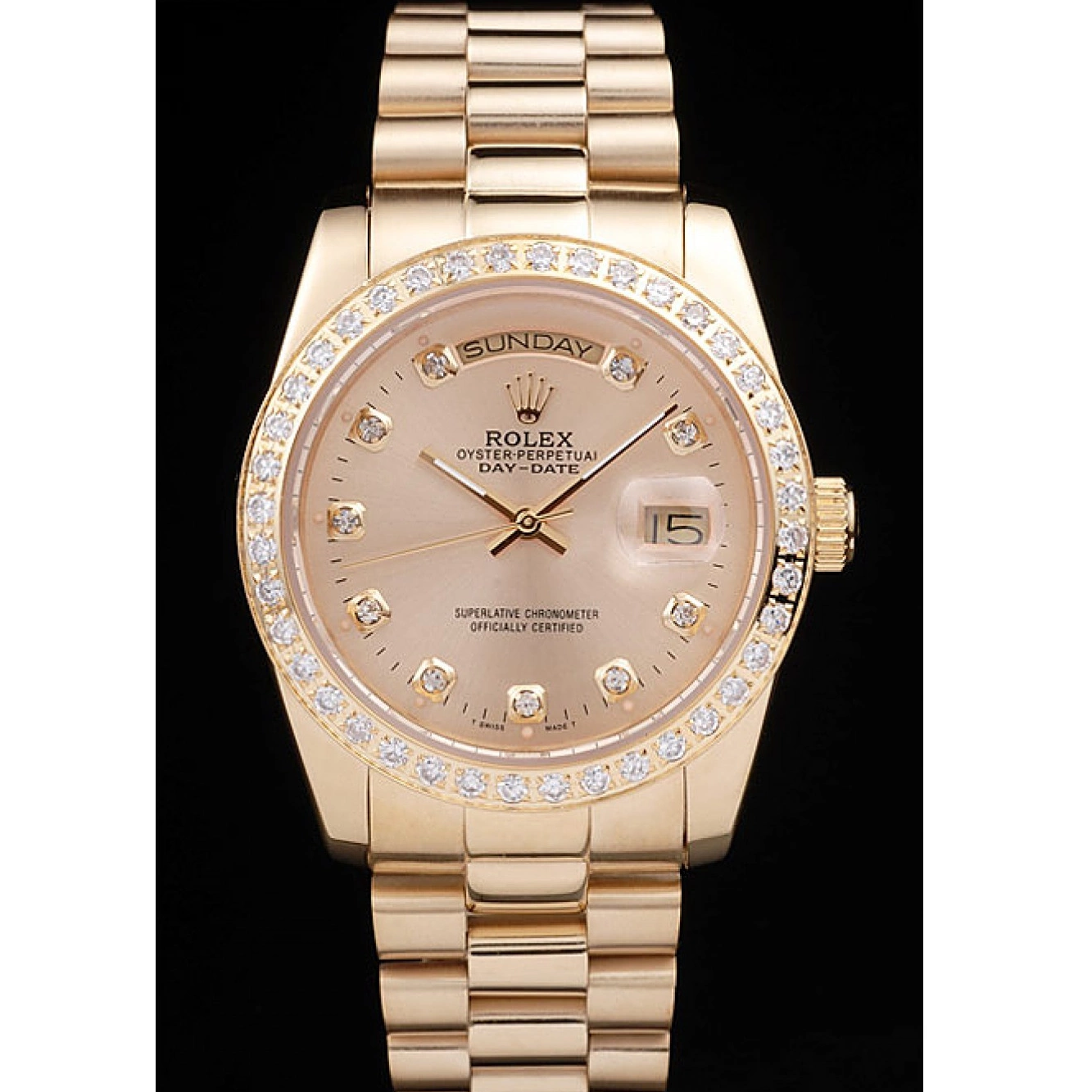 Yellow Steel Gold Rolex Plated Dial 18k Gold Day-Date Stainless 0420